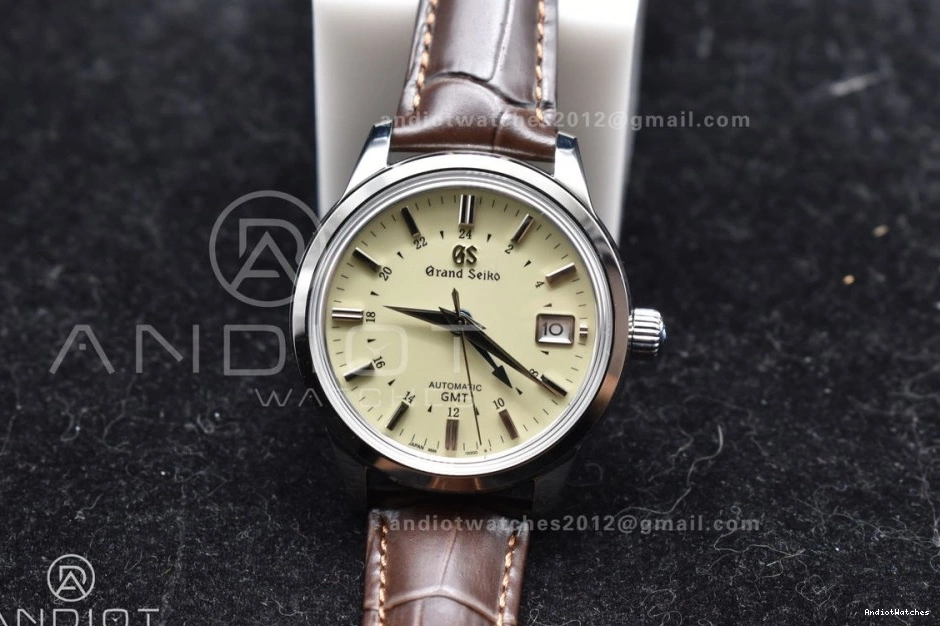 886 Leather Strap GSF 1:1 GMT Seiko NH Elegance Dial on SS Grand Brown Best Cream Reliable Edition 0710